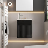 eclife 16" Small Bathroom Vanity Sink Combo, Modern Painted Wall Mounted Floating Cabinet W/Decoration Lines, Resin Basin Sink Top, Chrome Water Save Faucet & Pop Up Drain (Piano Black) eclife