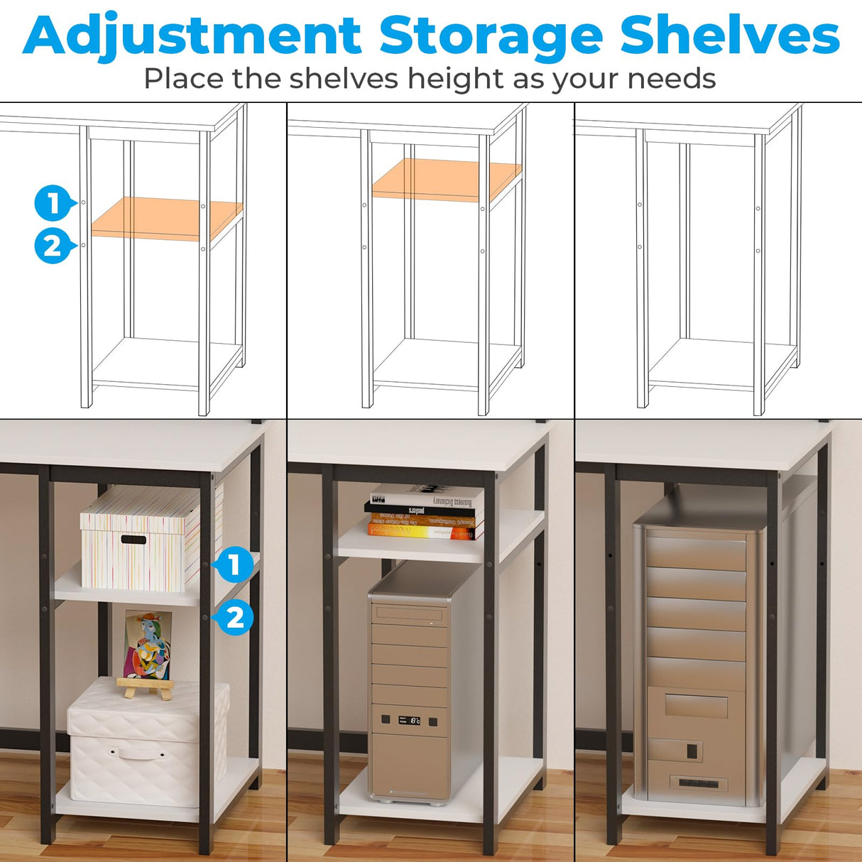 GreenForest 40 inch Home Office Desk with Power Outlets, Small Computer Desk with Ergonomic Monitor Stand, Reversible Gaming Desk, Modern Study Desk, Laptop Desk, White GreenForest