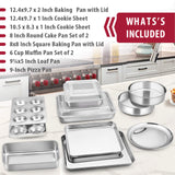 E-far 12-Piece Stainless Steel Bakeware Sets, Metal Baking Pan Set Include Round Cake Pans, Square/Rectangle Baking Pans with Lids, Cookie Sheet, Loaf/Muffin/Pizza Pan, Non-toxic & Dishwasher Safe E-far
