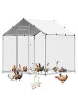 VEVOR Metal Chicken Coop, 6.56x6.56x6.56ft Walk in Chicken Runs for Yards with Cover, Spire Roof Hen House Enclosure with Security Lock, Outdoor Duck Rabbit Poultry Cage Pen for Backyard, Farm, Yard VEVOR