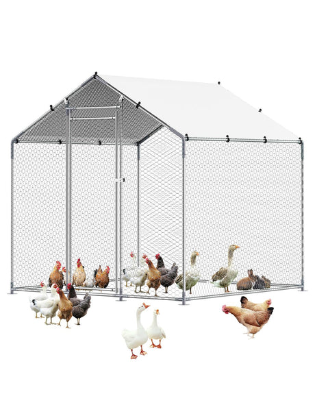 VEVOR Metal Chicken Coop, 6.56x6.56x6.56ft Walk in Chicken Runs for Yards with Cover, Spire Roof Hen House Enclosure with Security Lock, Outdoor Duck Rabbit Poultry Cage Pen for Backyard, Farm, Yard VEVOR