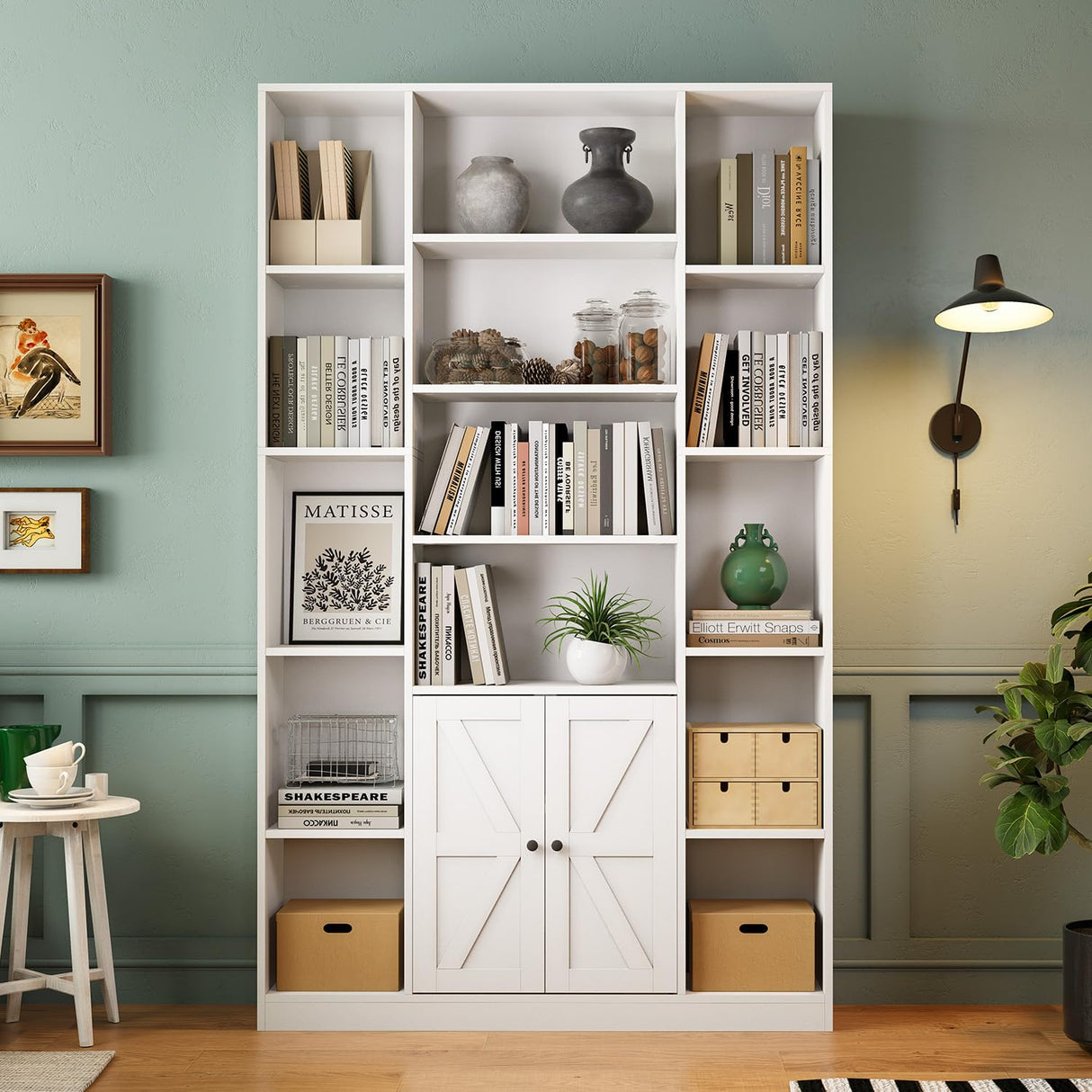 oneinmil 74" Tall Bookshelf and Bookcase, 6-Tier Wooden Bookshelves with Cabinet Doors, Floor Bookshelves and Office Storage Cabinets for Home Office, Living Room (74" H x 45" W) oneinmil