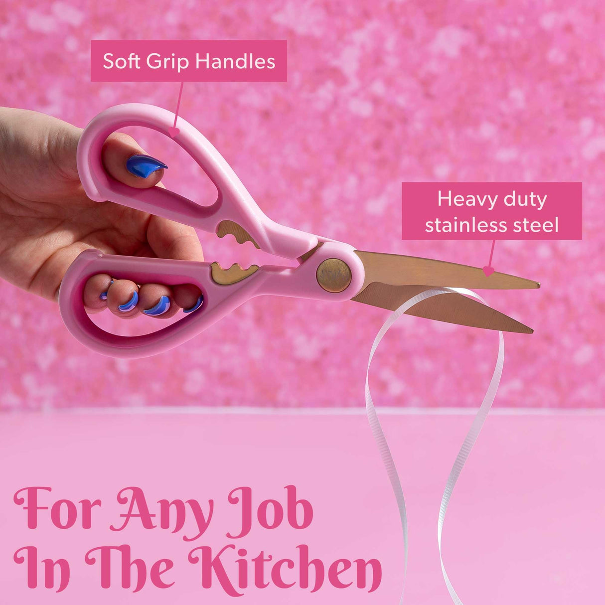 Paris Hilton All Purpose Kitchen Shears, Premium Stainless Steel Blades with Ergonomic Soft Grip Handles, 2-Piece Set, Pink Paris Hilton