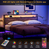 KZNGK King Size LED Headboard with Charging Station and Industrial Storage Design KZNGK