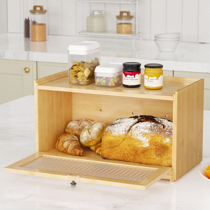 Large Bread Box for Kitchen Countertop - Bamboo Bread Storage Container with Cutting Board and Clear Plexiglass Window, Bread Bin, Farmhouse Bread Box, Bread Holder For Kitchen Counter (Self-Assembly)