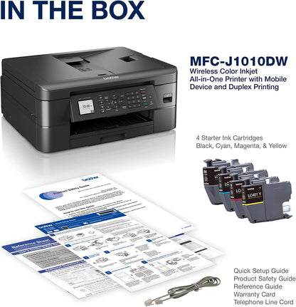 Brother MFC-J10 Series, Wireless Color Inkjet Printer, Printer, Copy, Scan, Fax - 9.5 ppm, 150 Sheets, 1.8" Color LCD, with Mobile Device and Duplex Printing, with MTC Printer Cable