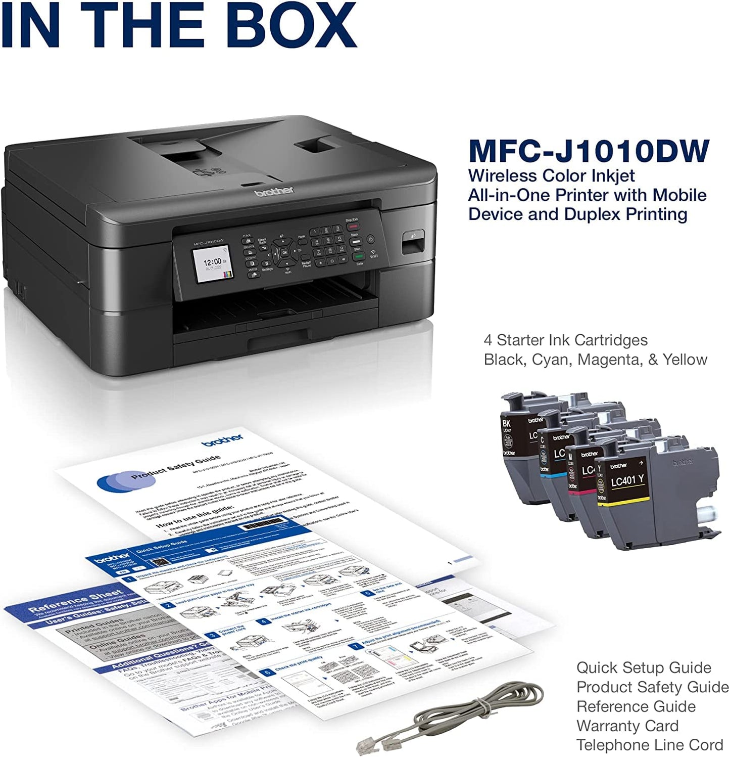 Brother MFC-J10 Series 3-in-1 Printer, Wireless Color Inkjet Printer, Printer, Copy, Scan, Fax - 9.5 ppm, 150 Sheets, 1.8" Color LCD, with Mobile Device and Duplex Printing, with MTC Printer Cable