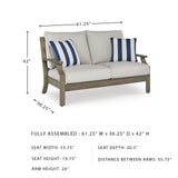 Signature Design by Ashley Rainier Ranch Casual Weather Resistant Outdoor Loveseat with Cushion and 2 Accent Pillows, Light Brown & Light Gray Signature Design by Ashley