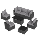 Aoxun 8 Piece Patio Furniture Set with 44” Fire Pit Table Wicker Rattan Patio Sectional Sofa Set Outdoor Seating Furniture with Thickened Cushion, Grey Aoxun