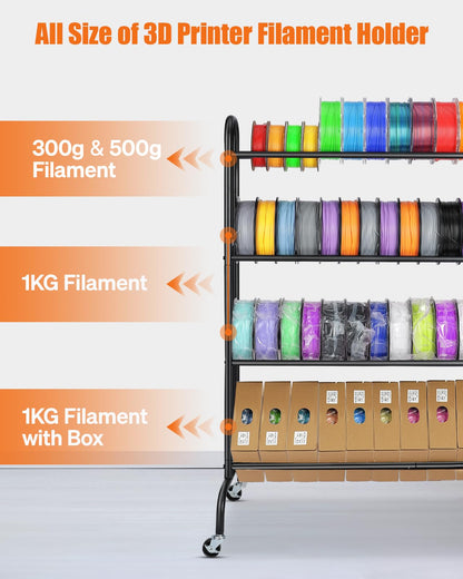 AHOWPD 3D Printer Filament Storage Rack - 4 Tier Rolling Filament Spool Holders Racks with Wheels, Heavy Duty Metal Shelf for PLA/ABS/TPU, Filaments Organzied for 3D Printing Studio, Office Workshop