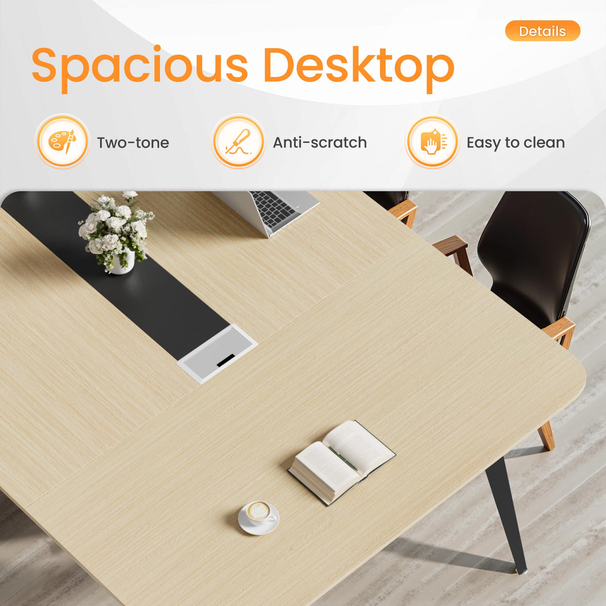 Furmax 8FT Conference Table, 94.48” Meeting Seminar Table with Cable Grommets, Boardroom Table Workstation for Meeting Room, Office Conference (Light Oak) Furmax