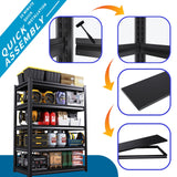 59''W/72''H Garage Shelving Heavy Duty 5-Tier Adjustable Storage Shelves Unit,3000 LBS Metal Utility Rack Shelf for Industries, Warehouses, Basement,Black (72''H x 59''W x 20''D) LBVSKK