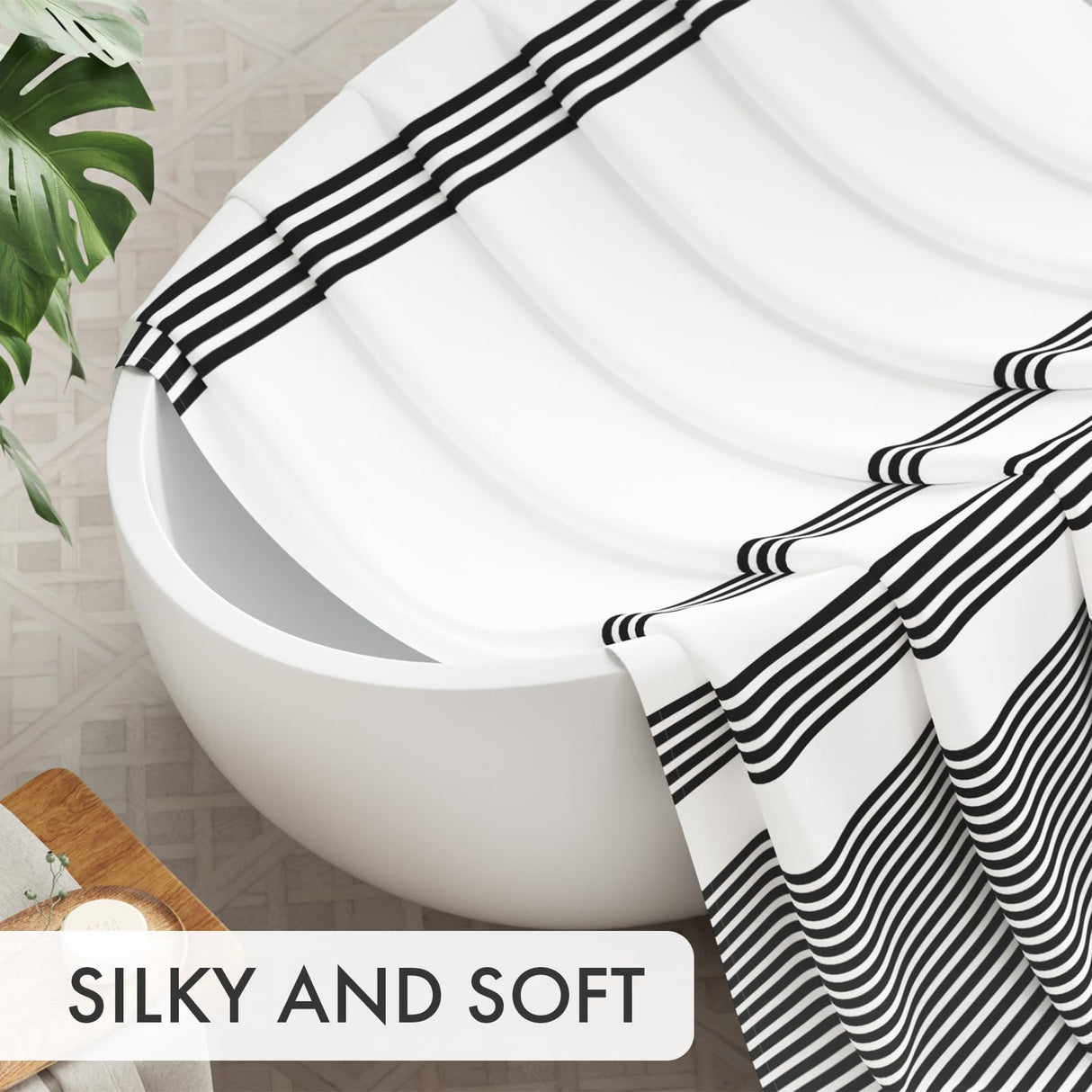 AmazerBath Shower Curtain, Washable Cloth Black Shower Curtain Sets with 12 Shower Curtain Hooks, Fabric Rustic Black and White Striped Shower Curtain, Farmhouse Bathroom Shower Curtain, 72x72 Inches AmazerBath