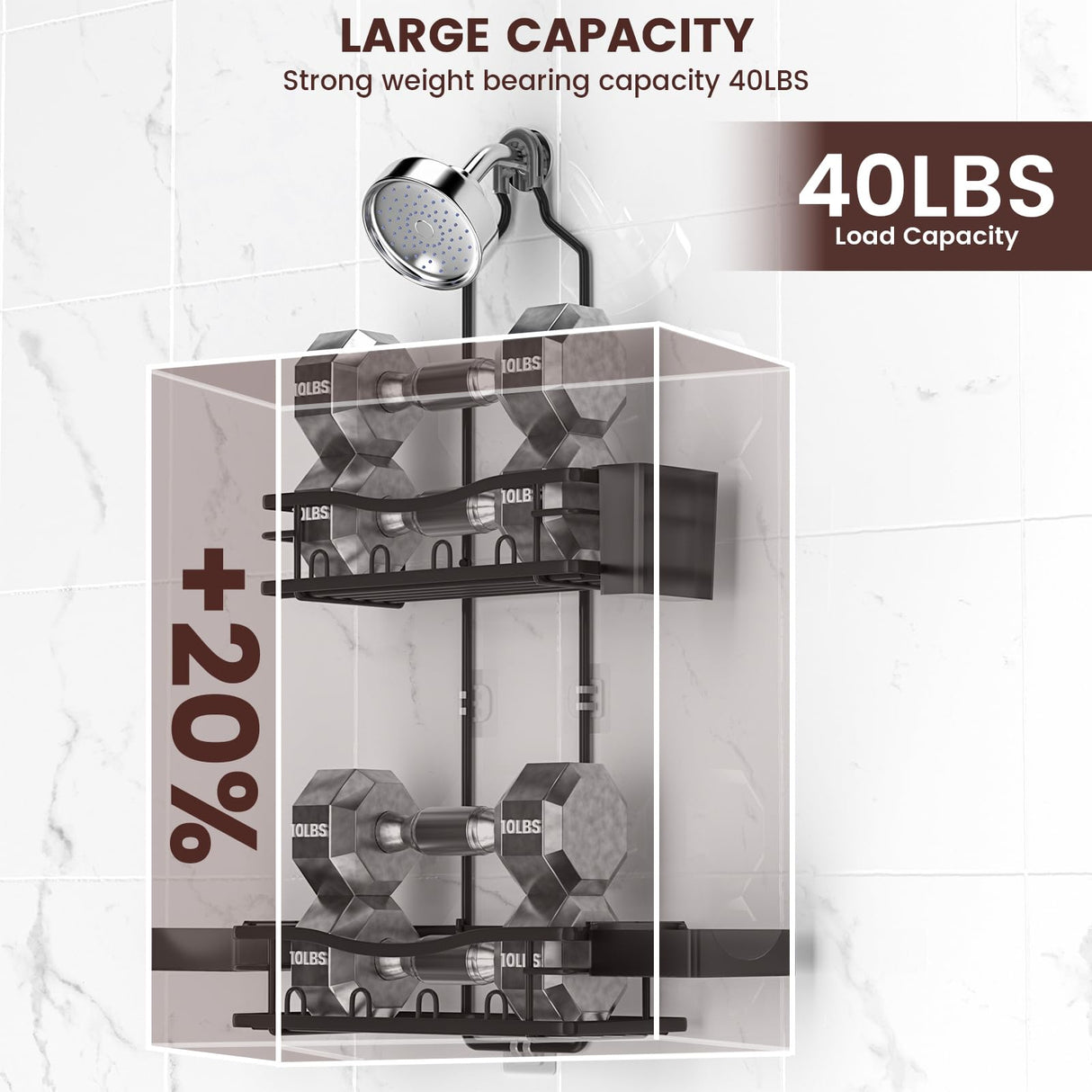 REINHARDT Shower Caddy Hanging, Rustproof Shower Caddy Anti-Swing Shower Organizer Over Showerhead No Drilling Shower Racks with Soap Holder Multi Hooks Bathroom Storage for Shampoo Sponge, Black REINHARDT