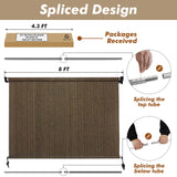 Amagenix Outdoor Roller Shades, 220GSM HDPE Exterior Cordless Patio Shades Roll Up Outdoor Blinds for Porch Gazebo 8'(W) x 6'(H), Spliced of Two Sections, Mocha Amagenix