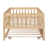 Harper & Bright Designs Twin Daybed with Trundle, Wood Twin Trundle Bed Frame with Fence Rails,Montessori Twin Bed for Kids Girls Boys Bedroom,Guest Room,Living Room,No Box Spring Needed,Natural Harper & Bright Designs
