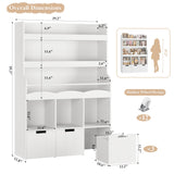 HITHOS 55.3" H Kids Bookshelf with Toy Storage Organizer, Tall Book Shelf with 3 Movable Toy Storage Bins, Large Kids Bookcase with Toy Chest, 39.2" W Modern Toy Box for Kid Room, Playroom, White HITHOS