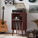 Lerliuo Record Player Stand with Charging Station, Walnut Turntable Stand Holds up to 160 Albums, Mid-Century Vinyl Storage Cabinet Table with Wood Legs, Record Holder Dispaly Shelf for Living Room Lerliuo