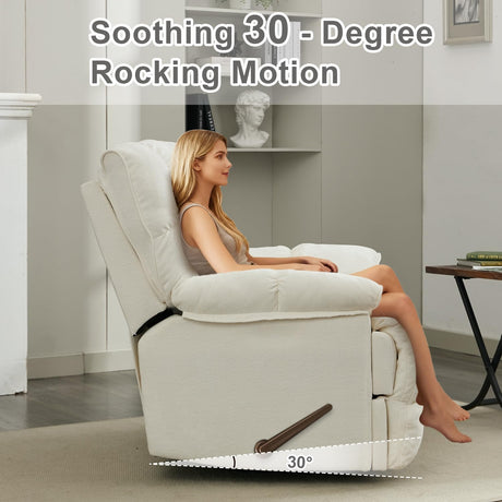 Pationate Oversized Rocker Recliner Chair,Manual Swivel Rocker Recliner for Living Room,Overstuffed Extra Wide Rocking Recliners Soft with Breathable Soft Fabric，Up to 350lbs (Manual, White) Pationate