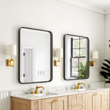 Bathroom Mirror 30x22 Inch Black Metal Framed Rounded Rectangle Vanity Mirror for Wall, Over Sink, Farmhouse, Restroom, Anti-Rust, Modern Decorative, Horizontal or Vertical Hanging Sweetcrispy