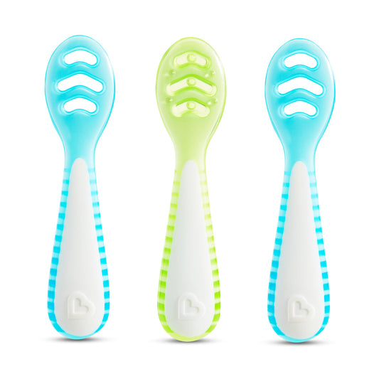 Munchkin® Gentle Dip™ Baby Spoons for Self Feeding and Baby Led Weaning, 3 Pack, Blue/Green