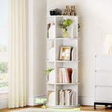 FOLINALA Rotating Bookshelf, Small Corner Bookcase with Storage for Small Space, 4 Tier 360 Spinning Bookshelf Tower, Revolving Book Shelf Organizer for Bedroom, Living Room and Study Room (White) FOLINALA