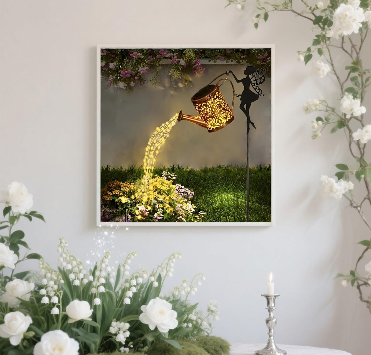 GXGLLPZBY Flower Diamond Painting Kits for Beginners, Garden Fairy Watering Plants Diamond Art Kits for Adult, 5D DIY Full Round Diamond Dot Gem Art Kits,Home Wall Decoration 13.8x13.8 Inches GXGLLPZBY