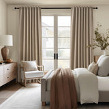 Topfinel Taupe Burlap Linen Blackout Curtains & Drapes 84 Inch Length 2 Panels Set, Flax Linen Brown Tan Beige Room Darkening Soundproof Cabin Curtains with Hooks Rings for Bedroom Living Room Topfinel