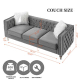 Homies Life 83" Chesterfield Sofa, Velvet Mid-Century Modern Upholstered Couch with 2 Throw Pillows and Acrylic Legs, Nailhead Button Tufted Vintage Sofa for Living Room, Apartment, Office, Grey Homies Life