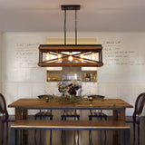 Rustic Farmhouse Wood Kitchen Island Lighting, 5 Lights Rectangular Pendant Light Fixture, Adjustable Chain Oak Wood and Metal Linear Chandelier for Dining Room Kitchen Island Farmhouse, Black RKUCSR