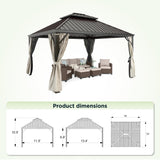 GREEN PARTY 12 X 14ft Hardtop Gazebo with Nettings and Curtains, Heavy Duty Double Roof Galvanized Steel, Outdoor Aluminum Gazebos Pergolas for Patios, Backyard, Deck, Garden, Lawns GREEN PARTY