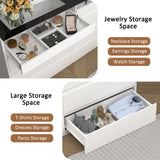 White 8 Drawer Dresser for Bedroom with LED Light, Modern Dresser Chest of Drawers with Hidden Handles and Glass Top, Dressers Organizer for Bedroom, Closet, Living Room LIVAUVEAD