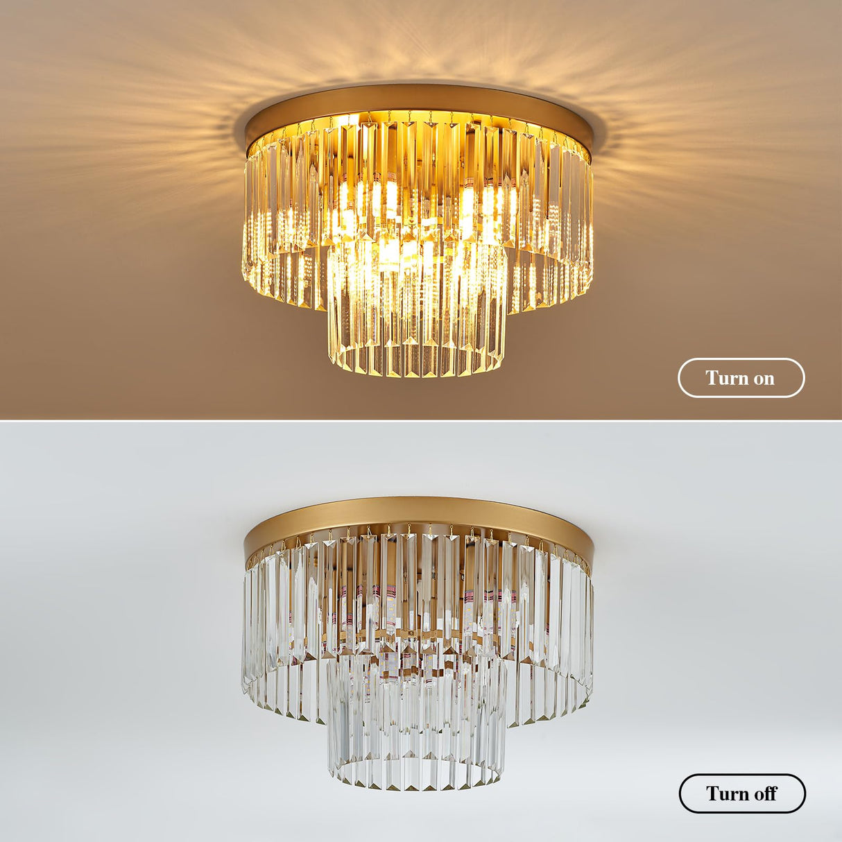 Faibra 17" Gold Crystal Ceiling Light - Modern 9-Light 2-Tier Luxury K9 Crystal Fixture for Dining Room, Kitchen, Island, Living Room, Bedroom Faibra