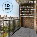 Interlocking Deck Tiles Pack - Snap Together Plastic Flooring | 12 x 12 Plastic Outdoor Flooring for Patio | Click Floor Decking Tile Outdoors Balcony Flooring, Wooden Parquet Flooring (8) Majestick Goods
