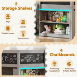 Giantex Low Loft Bed with LED Lights, Wooden Twin Size Loft Bed with Ladder & Blackboard, Twin Bed Frames for Kids with Storage 2 Bookcases and Play Space, Grey Giantex