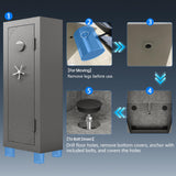 KAER Fireproof 20 Gun Safe 1400°F / 45 Minutes Biometric Gun Safe for Rifles and Pistols Rifle Safe Gun Cabinet Quick Access Gun Safes with Adjustable Shelf and Gun Rack (Gray) KAER