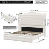 Keyluv 55" Tall Velvet Upholstered King Bed Frame with LED Lights and 2 Storage Drawers Keyluv
