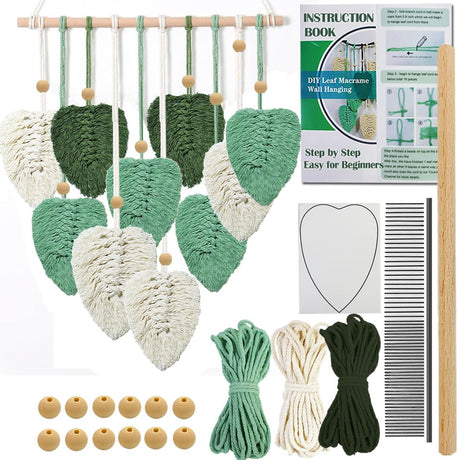 Ewparts Macrame Leaves Wall Hanging Kit Macrame Kits for Adults Beginners Easy Macrame Leaf Hanging Making kit with 4mm Macrame Cord,Instruction Book,Wooden Beads for Starters Adults DIY Craft Kit Ewparts