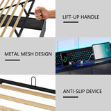 LUXOAK King Size Lift Up Storage Bed Frame with LED Lights, Linen Upholstered Headboard with Charging Station, Wooden LED Light Platform Bed Frame, No Spring Box Needed, Rustic Grey LUXOAK