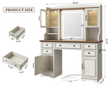 EnHomee Farmhouse Vanity Desk with LED Lighted Mirror, Makeup Vanity Table with RGB Cabinets and Lots Storage, 5 Drawers and 6 Storage Shelves for Bedroom and Dressing Room, White EnHomee