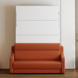 FAVSH Full Size Murphy Bed Cabinet with Loveseat Sofa, White Hidden Beds,Wall Bedframe w/Orange Couch for Bedroom,Space-Saving, Noise Free FAVSH