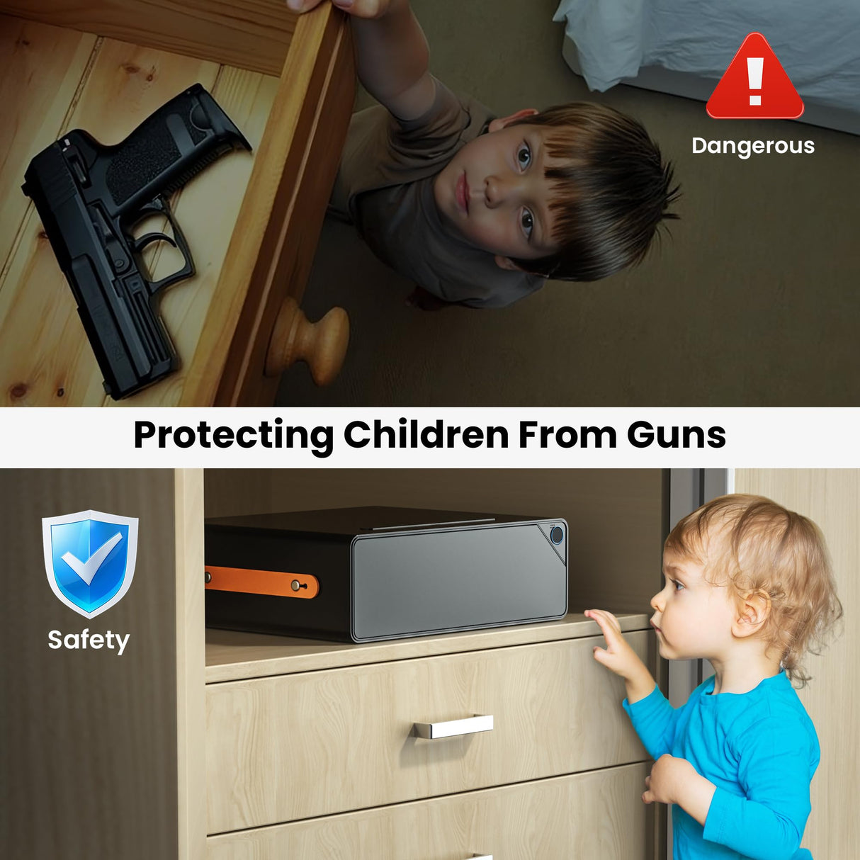 EAMIRUO Smart Gun Safe - Biometric Gun Safe for 2-4 Pistols Quick Access Handgun Safe with Fingerprint/Keypad/Key/App Control, Pistol Safe for Nightstand Bedside Home Office（Black) EAMIRUO