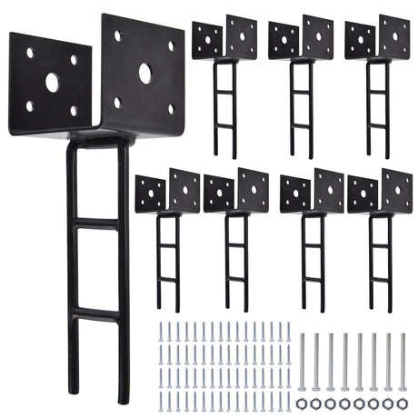 TPSHKE 8 Pack U Shape Post Anchor, 4"x 4" Post Base for Concrete, Design Patent Product, 11 Gauge 3 mm Thickness Galvanized Black Pergola Deck Bracket with Screws(Inner Dia 3.6x3.6) TPSHKE