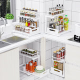 2 Pack Under Sink Organizer, 2-Tier Heavy Duty Metal Pull Out Cabinet Organizer Slide Out Sink Shelf Organizer Height Adjustable, Multi-Purpose Storage Shelf for Kitchen Bathroom (White,2 Pack) Toyear