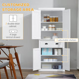 HOMCOM 72.5" Kitchen Pantry Cabinet, Traditional Freestanding Storage Cabinet with 4 Doors, Drawer and 3 Adjustable Shelves for Dining Room, White HOMCOM