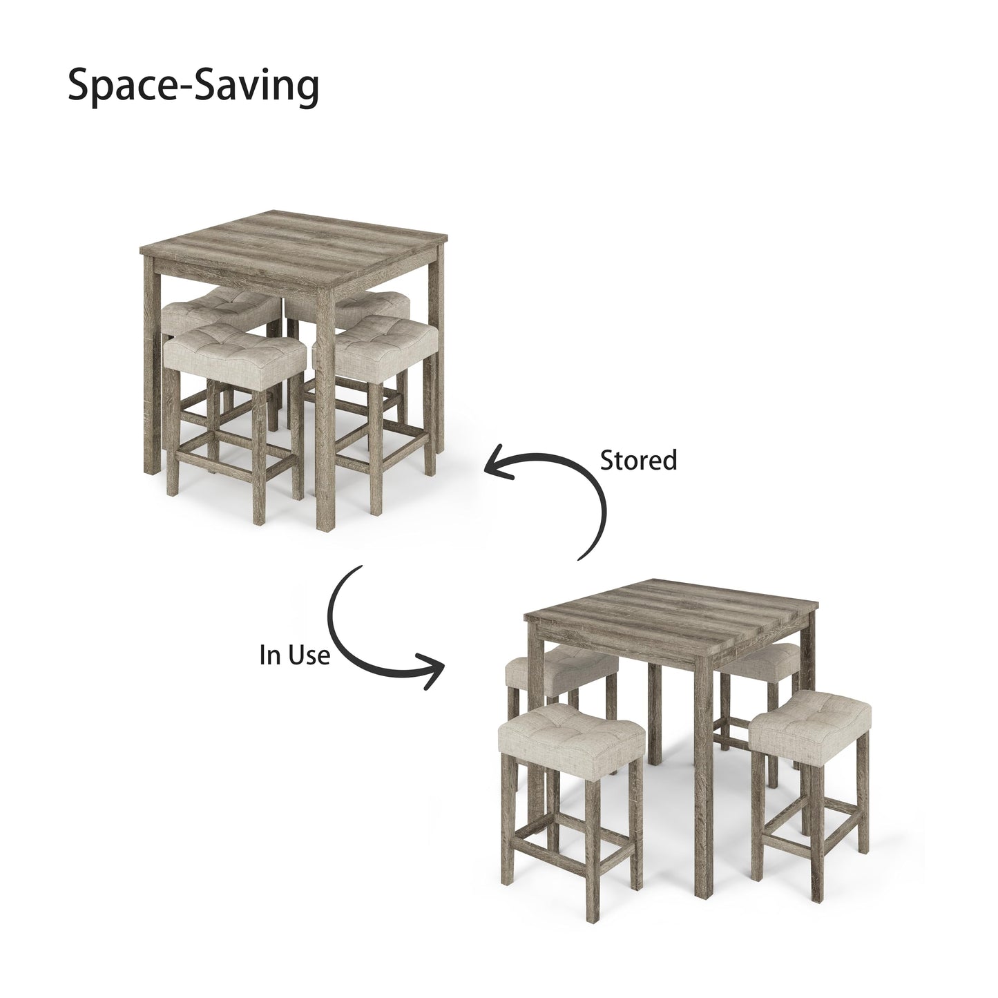 allamazing 5-Piece Counter Dinner Height Table Set, Indoor Modern Rectangular Dining Table Furniture Set for Kitchen, 35 inch Dining Table with 4 stools (Natural)