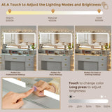 ANWBROAD Vanity Desk Set with Large LED Lighted Mirror Power Outlet Makeup Vanity Table 3 Color Lighting Modes Dressing Table with 5 Drawers and 2 Cabinets Cushioned Stool for Bedroom, White UBDT57W ANWBROAD