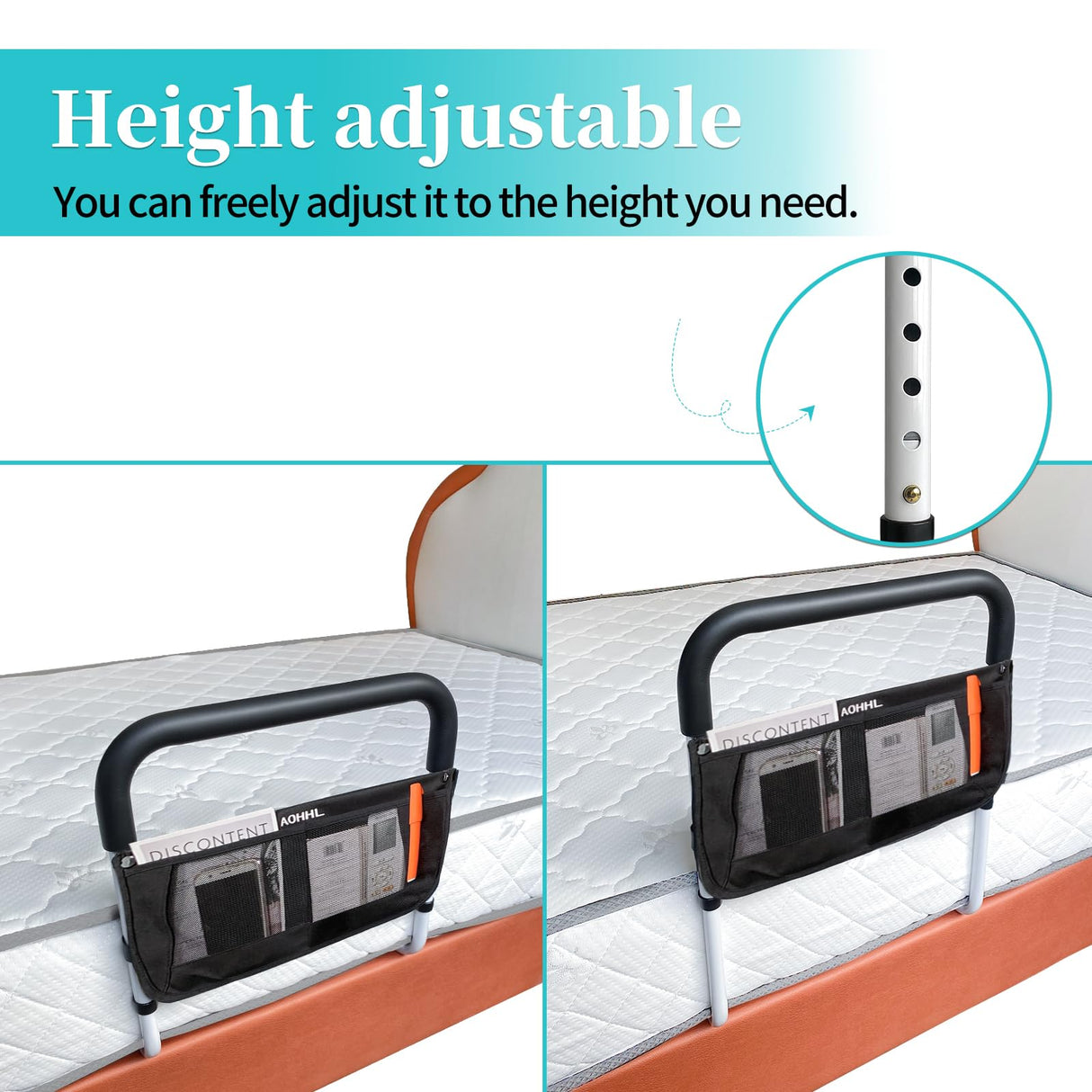 Bed Rails for Elderly Adults Safety with Adjustable Heights Storage Pocket Assist Support Side Railings Seniors Slides Under Mattressbed Cane Guard Bed Handles Bars (Widen(White)) AOHHL