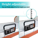 Bed Rails for Elderly Adults Safety with Adjustable Heights Storage Pocket Assist Support Side Railings Seniors Slides Under Mattressbed Cane Guard Bed Handles Bars (Widen(White)) AOHHL