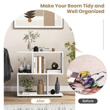 Tangkula 2 Tier Geometric Bookshelf, Freestanding Wood Display Shelf, Home Office Room Divider S Shaped Open Bookcase, Small Bookshelf for Small Spaces, Living Room, Study (White, 1) Tangkula